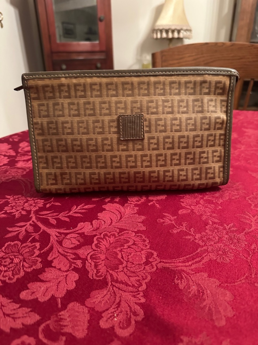 Fendi Brown & Tan Coated Canvas Zip Pouch